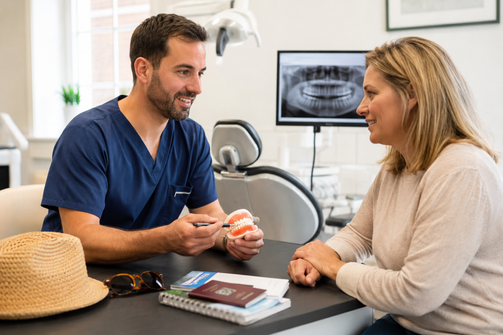 Patient having a dental check-up before travelling abroad at Coppice View Dental Care Harrogate